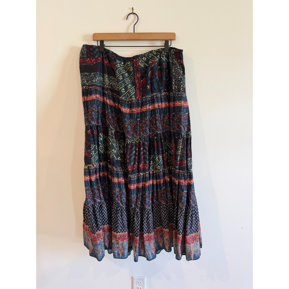 Ralph Lauren Vintage Paisley Patchwork Broomstick Tiered Maxi Skirt XL Boho